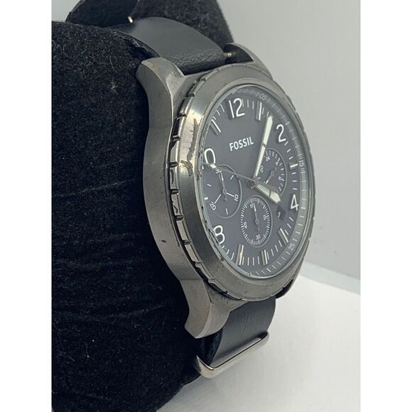 Fossil CH3069 Men Black Leather Analog Gray Dial Quartz Genuine Wrist Watch NA35 - Picture 4 of 11